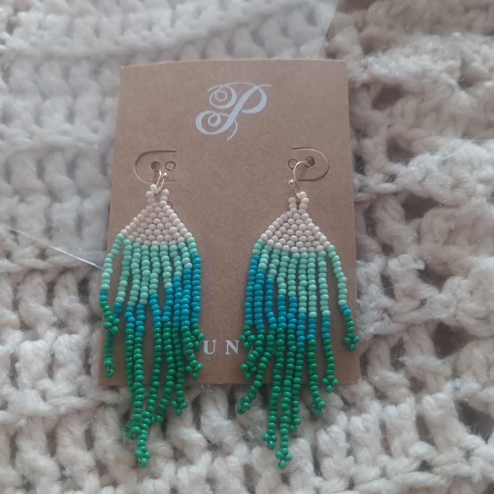 Elegant Green and Blue Beaded Earrings